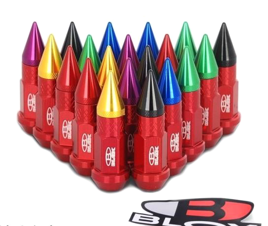 картинка Комплект гаек Blox style черные 80 мм , с разноцветными наконечниками М12 х 1.5 магазин  StreetTuning 