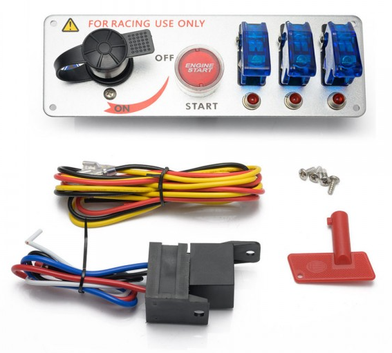 картинка Металлическая панель зажигания для двс, 5 в 1. синие тумблеры магазин  StreetTuning 