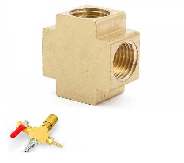 картинка Адаптер тройник под сенсор 1/8 BSP мама х 4, латунь магазин  StreetTuning 