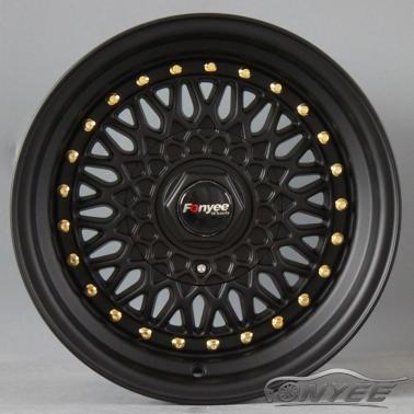 картинка Новые диски BBS RS R16 4X100/4X108 ET20 J9 черный мат + золотистые болтики магазин  StreetTuning 