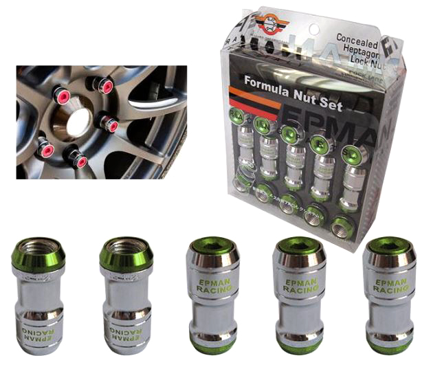 картинка Комплект гаек Epman Formula Wheels, зеленые М12 х 1.25 магазин  StreetTuning 