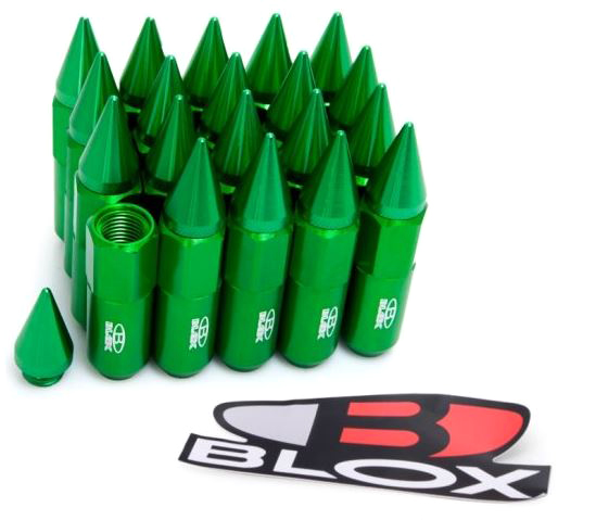 картинка Комплект гаек Blox style с наконечником , зеленые М12 х 1.25 магазин  StreetTuning 