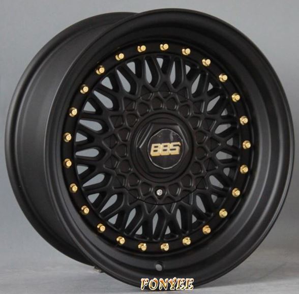 картинка Новые диски BBS RS R16 4X100/4X108 ET20 J9 черный мат + золотистые болтики магазин  StreetTuning 