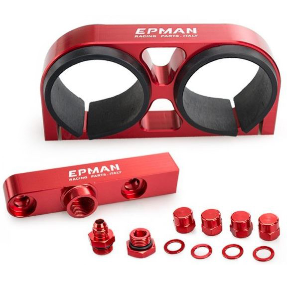 картинка Двойной брегет Epman и адаптер для установки 2-ух топливных насосов Bosh 044 60 мм , красный. магазин  StreetTuning 