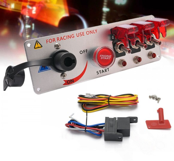 картинка Металлическая панель зажигания для двс, 5 в 1. красные тумблеры магазин  StreetTuning 