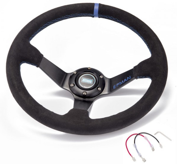 картинка Спортивный руль Epman замша с синей вставкой магазин  StreetTuning 