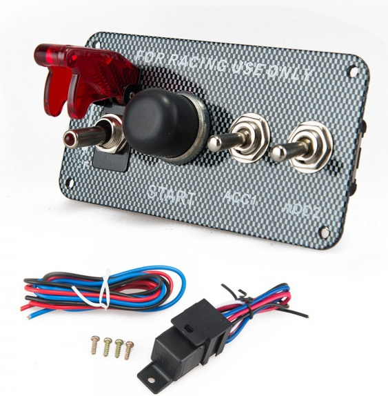 картинка Панель запуска (зажигания) ДВС 1 кнопка старта, 3 тумблера магазин  StreetTuning 