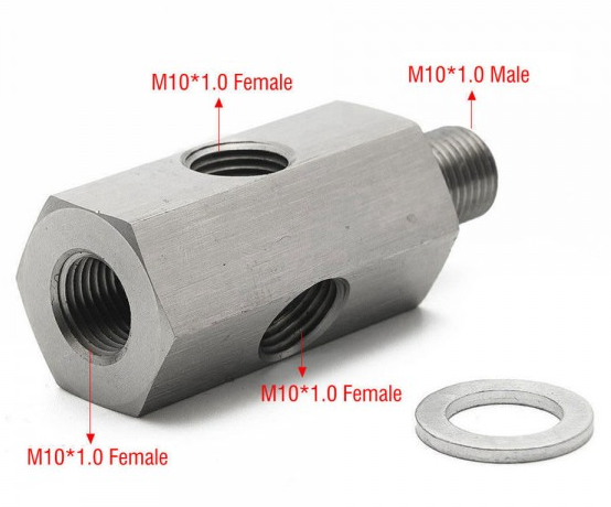 картинка Адаптер под сенсор температуры/давления масла, резьба - папа M10x1.0, мама M10x1.0, мама M10x1.0, мама M10x1.0 магазин  StreetTuning 