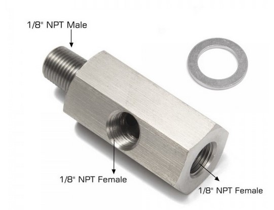 картинка Адаптер под сенсор температуры/давления масла, резьба - папа 1/8 NTP, мама 1/8 NTP, мама 1/8 NTP магазин  StreetTuning 