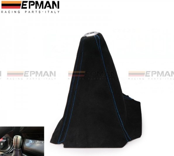 картинка Универсальный чехол кпп искусственная замша, синяя строчка магазин  StreetTuning 