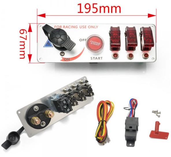 картинка Металлическая панель зажигания для двс, 5 в 1. красные тумблеры магазин  StreetTuning 