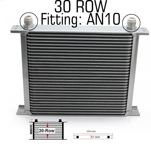 картинка Масляный радиатор 30 рядов, под фитинг AN10, серый 330x260x51 мм мм магазин  StreetTuning 