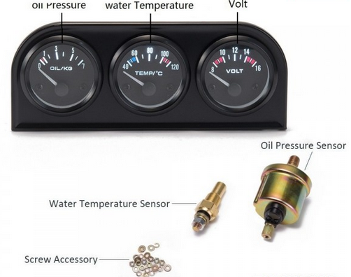 картинка Комплект датчиков температуры ОЖ, давления масла и вольтметр Epman - 3 шт магазин  StreetTuning 