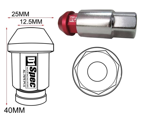 картинка Комплект гаек D1 Spec 40 мм открытые, синие М12 х 1.25 магазин  StreetTuning 