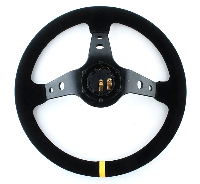 картинка Спортивный руль OMP Style замшевый c желтой вставкой магазин  StreetTuning 