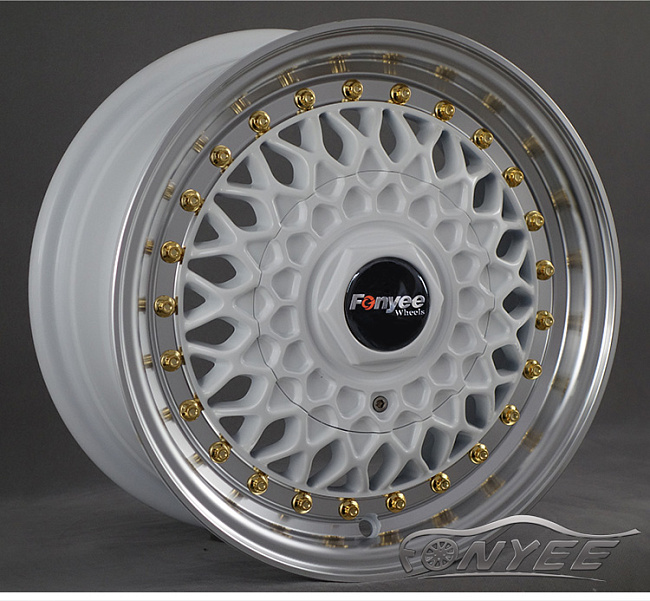 картинка Новые диски BBS RS R13 4X100/4X114,3 ET25 J6 белый глянец + золотистые болтики магазин  StreetTuning 