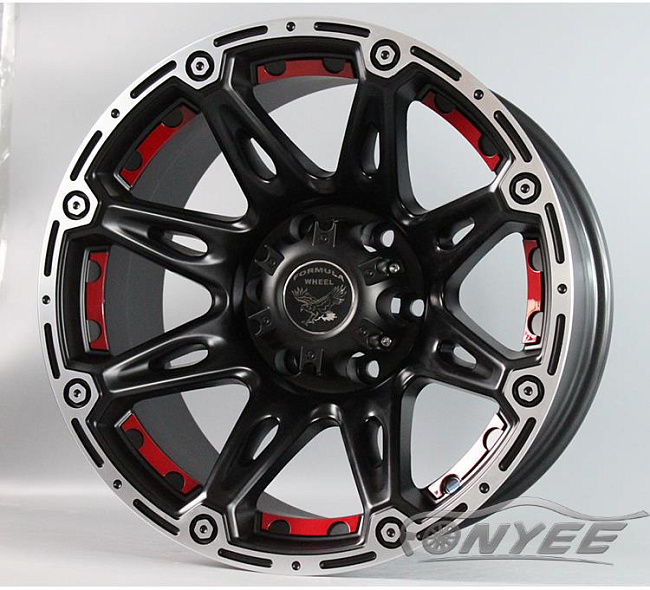 картинка Новые диски Formula R16 6x139,7 ET-45 J10 черный мат + серебро с красной оконтовкой магазин  StreetTuning 