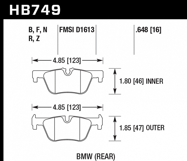 картинка Колодки тормозные HB749B.648 задние BMW F20 F22 F30 F31 F32 F33 F34 F36 магазин  StreetTuning 