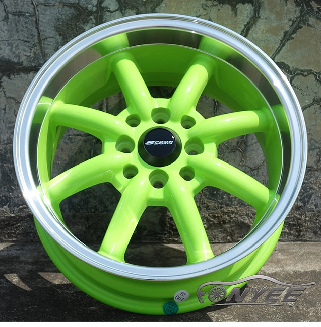 картинка Новые диски Spoon R15 J7 ET+35 4x100-114,3 зеленый + полированная полка магазин  StreetTuning 