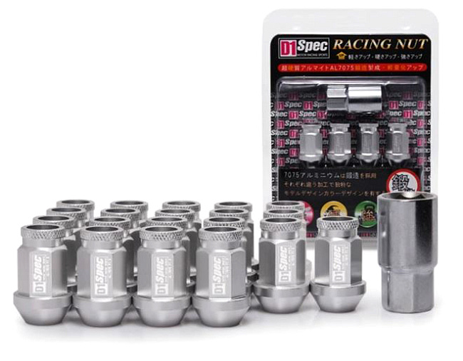картинка Комплект гаек D1 Spec 40 мм открытые, серебряные М12 х 1.25 магазин  StreetTuning 