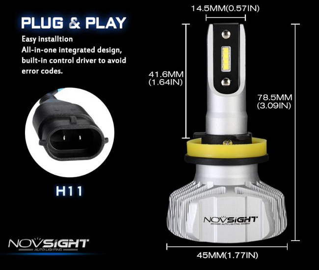 картинка Светодиодные лампы Novsight N15 цоколь H11 10000LM магазин  StreetTuning 