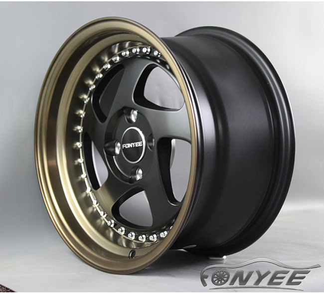 картинка Новые диски Rotiform TMB Flat R15 4х100 ET25 J8 черный мат + бронзовая полка магазин  StreetTuning 