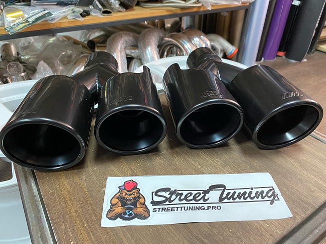 картинка Насадки на глушитель BMW M двойные комплект- 2 шт 57 х 89 мм черный мат магазин  StreetTuning 