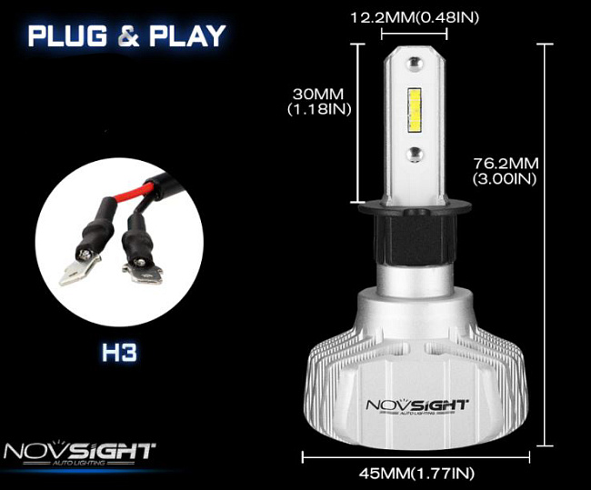 картинка Светодиодные лампы Novsight N15 цоколь H3 10000LM магазин  StreetTuning 
