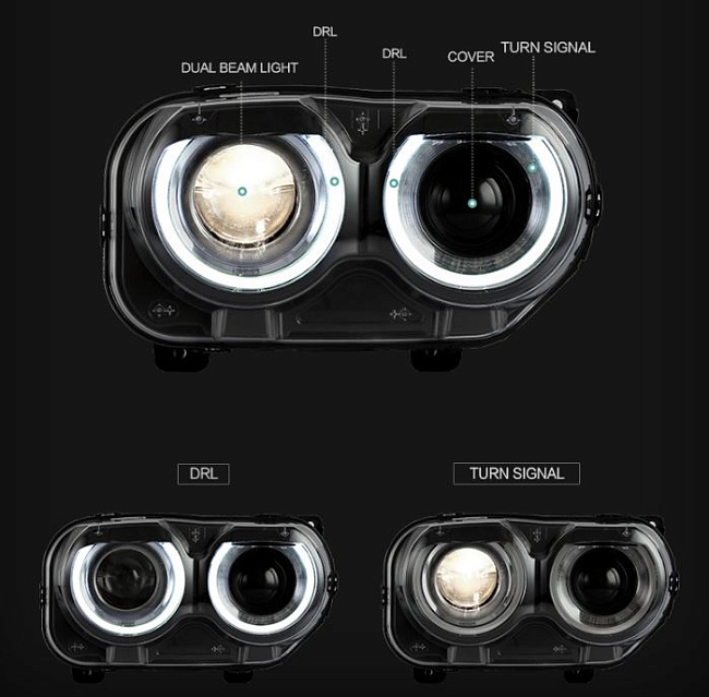 картинка Передние фары для DODGE CHALLENGER 2015-Н.В магазин  StreetTuning 