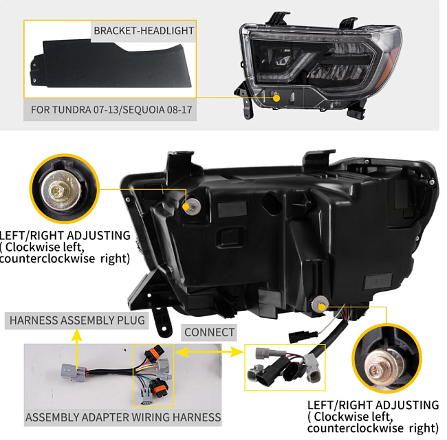 картинка Передние LED фары для Toyota Tundra 07-13г / Toyota Sequoia 07-17г магазин  StreetTuning 