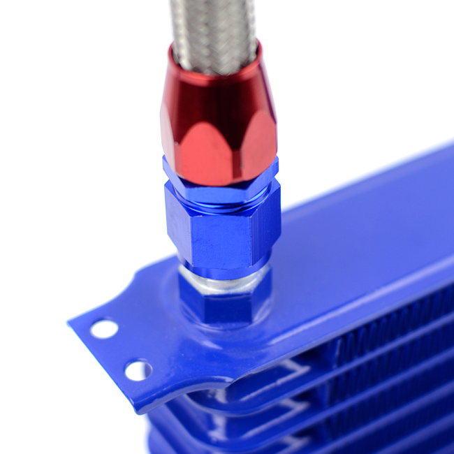 картинка Масляный кулер (радиатор) 10-ти рядный, под фитинг AN10, цвет синий. магазин  StreetTuning 