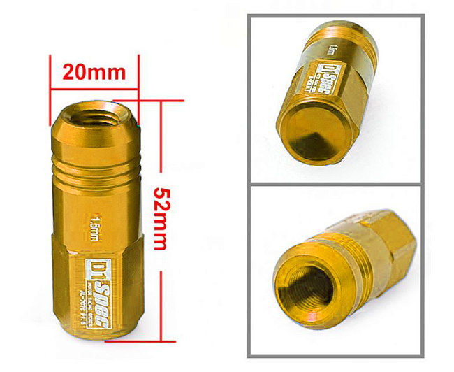 картинка Комплект гаек D1 Spec 52 мм закрытые, золотые М12 х 1.5 магазин  StreetTuning 