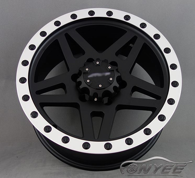 картинка Новые диски MVF-968 R17 6X139,7 ET-15 J7,5 черный мат + серебро и черные болтики магазин  StreetTuning 