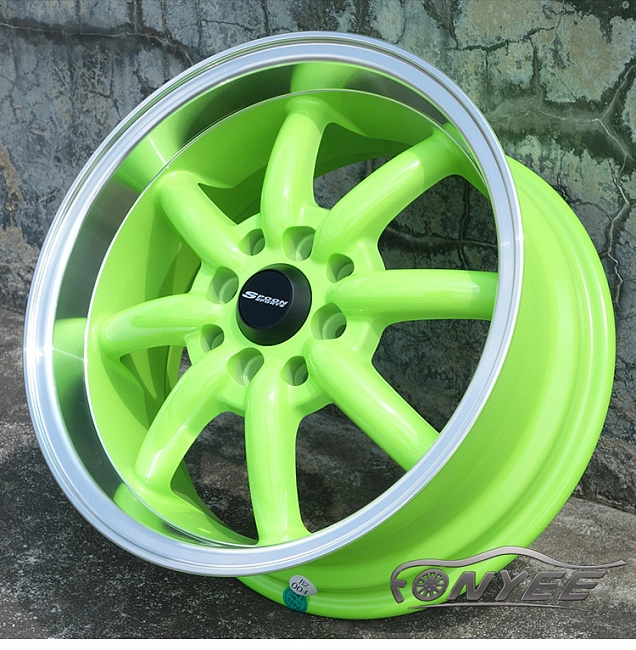 картинка Новые диски Spoon R15 J7 ET+35 4x100-114,3 зеленый + полированная полка магазин  StreetTuning 