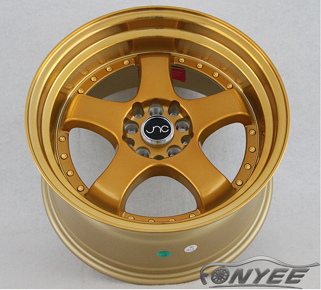 картинка Новые диски JNC 017 R17 5X114,3-100 ET20 J9 золото + полированная полка золото магазин  StreetTuning 