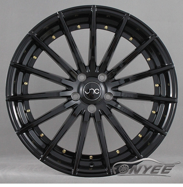 картинка Новые диски JNC 042 R19 5X114,3 ET30 J10,5 черные глянцевые + золотистые болтики магазин  StreetTuning 