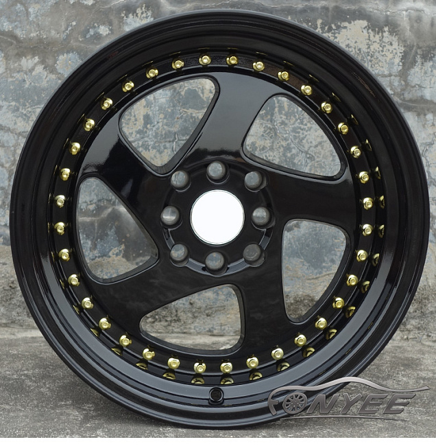 картинка Новые диски Rotiform TMB Flat R16 4х100/114,3 ET25 J8 черный глянец + золотые болтики магазин  StreetTuning 