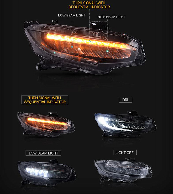 картинка Передние светодиодные фары для Honda Civic 2014-2017 г магазин  StreetTuning 