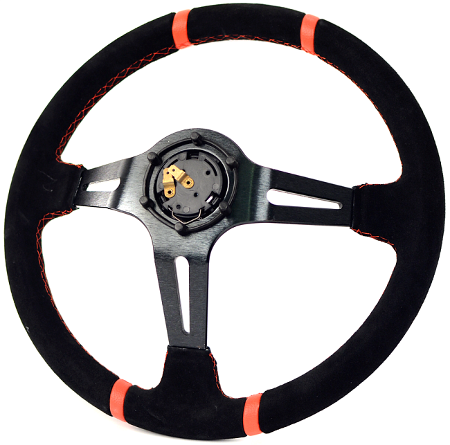 картинка Спортивный руль MOMO Style, замшевый с красными вставками магазин  StreetTuning 
