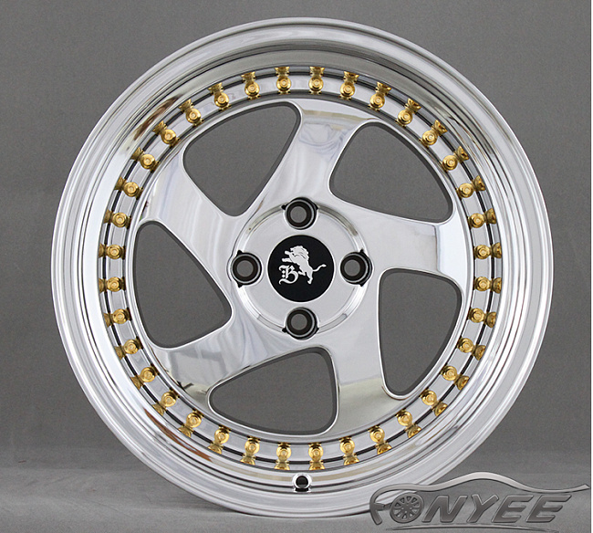 картинка Новые диски Rotiform TMB Flat R16 4х100 ET15 J8 хром + золотистые болтики магазин  StreetTuning 