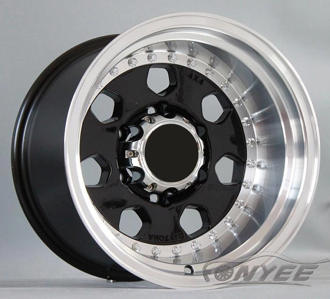 картинка Новые диски Daytona R15 6х139,7 ET-44 J10 черный глянец + полированная полка магазин  StreetTuning 