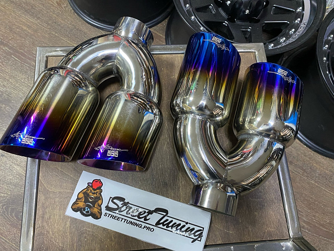 картинка Насадки на глушитель HKS Style двойные комплект- 2 шт 63 х 89 мм магазин  StreetTuning 