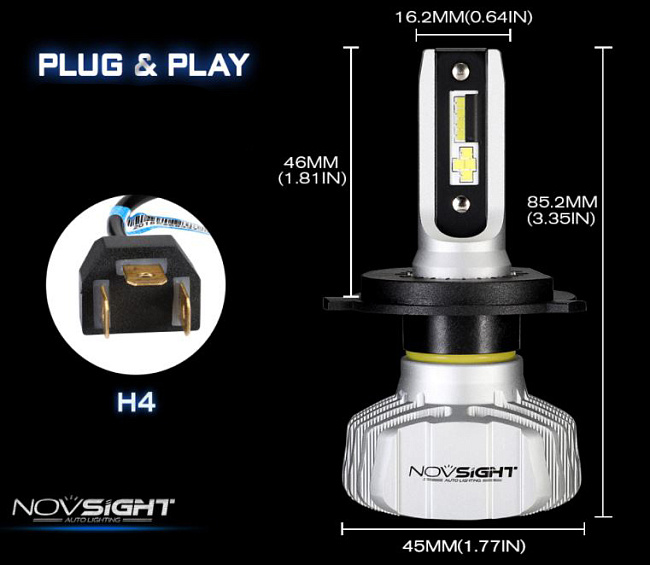 картинка Светодиодные лампы Novsight N15 цоколь H4 10000LM ближний-дальний магазин  StreetTuning 