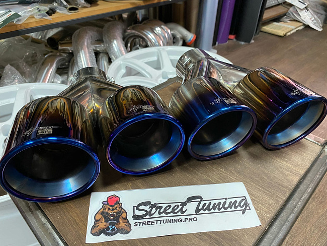 картинка Насадки на глушитель HKS Style двойные комплект- 2 шт 76 х 102 мм магазин  StreetTuning 