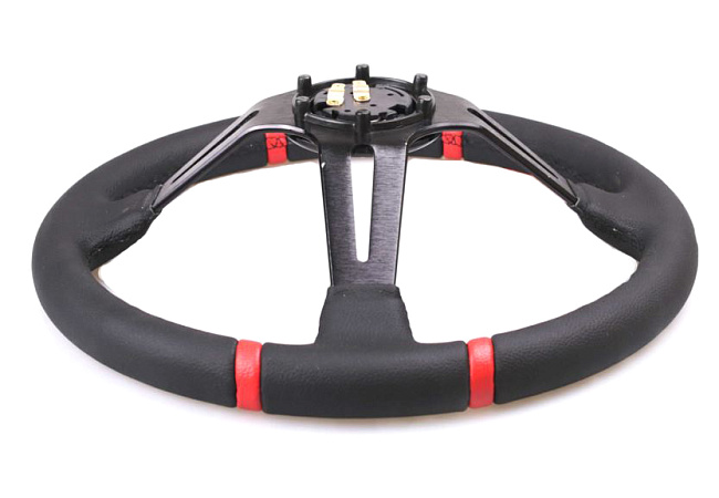 картинка Спортивный руль MOMO Style, кожаный с красными вставками магазин  StreetTuning 