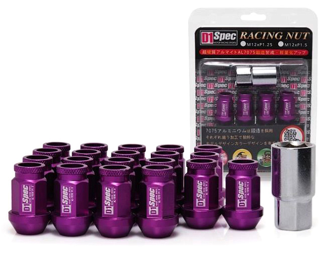 картинка Комплект гаек D1 Spec 40 мм открытые, фиолетовые М12 х 1.25 магазин  StreetTuning 