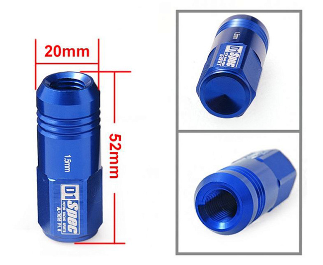 картинка Комплект гаек D1 Spec 52 мм закрытые, синие М12 х 1.5 магазин  StreetTuning 