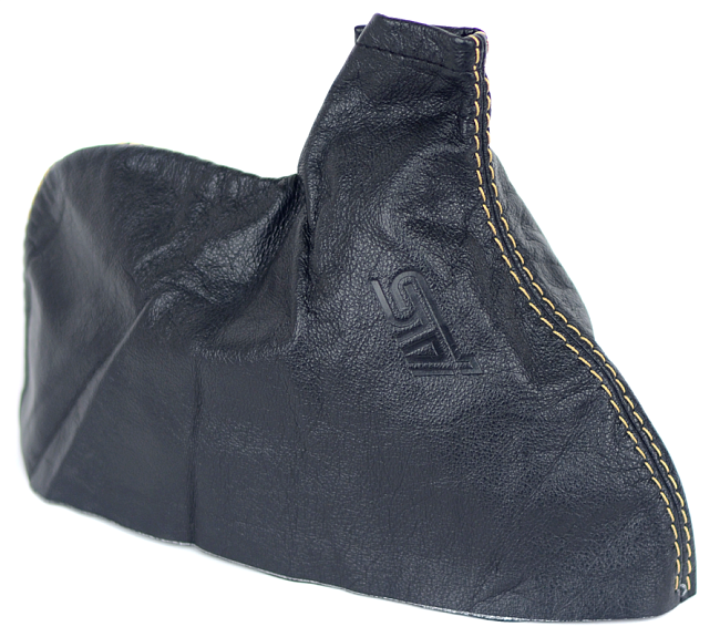 картинка Чехол на ручник Subaru STI, универсальный. Кожа, золотая строчка магазин  StreetTuning 