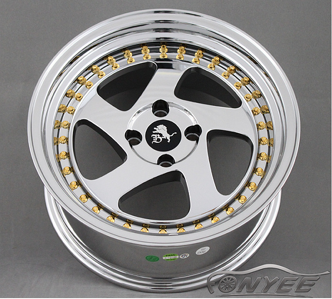 картинка Новые диски Rotiform TMB Flat R16 4х100 ET15 J8 хром + золотистые болтики магазин  StreetTuning 