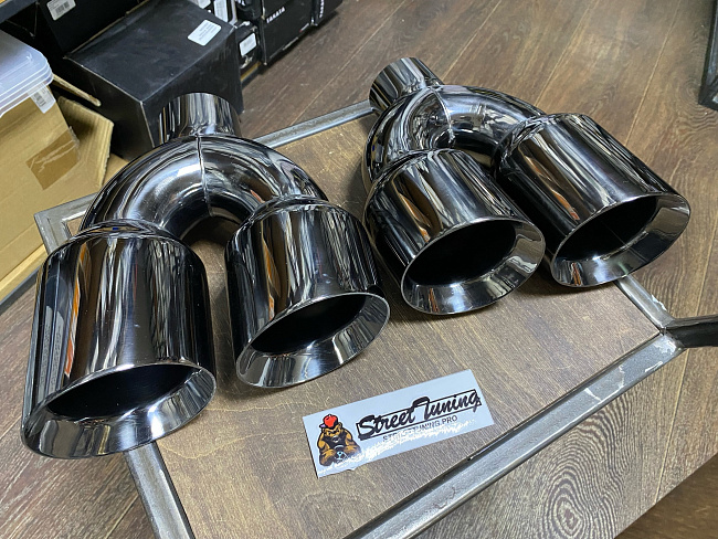 картинка Насадки на глушитель двойные - 2 шт 63 х 102 мм, Hyper Black магазин  StreetTuning 